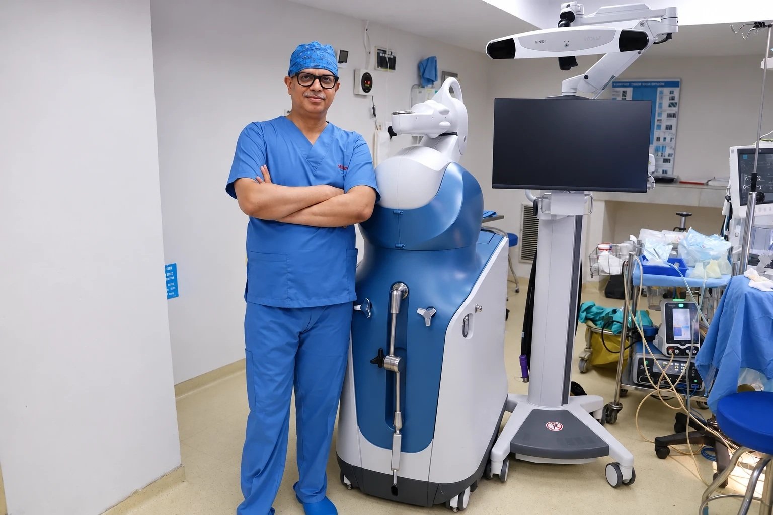 Dr. Dhananjay Gupta with robotic surgical system